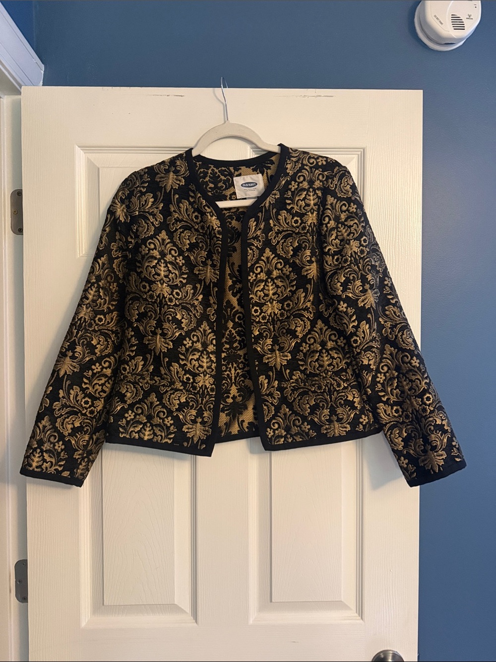 Old Navy Black & Gold Brocade Open Jacket